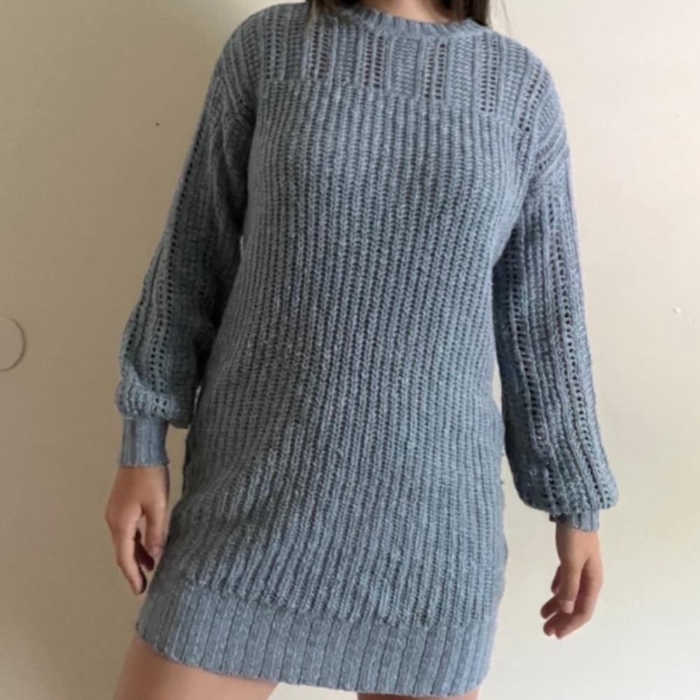 NWOT American Eagle Outfitters Blue Knit Sweater Long Sleeve Dress